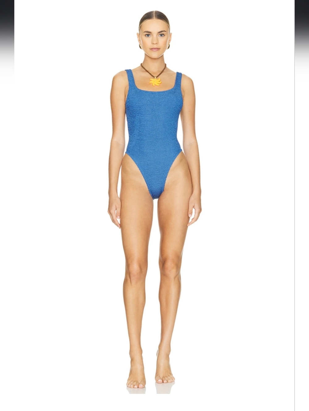 Square Neck One Piece in Metallic Denim